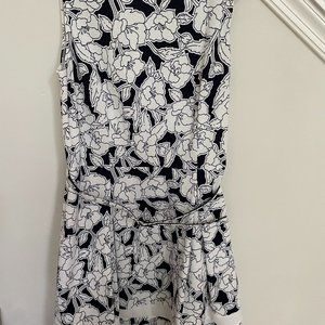 NWT Bella Rose Blue White Paisley Floral Cowl short Neck Sleeveless Dress 14